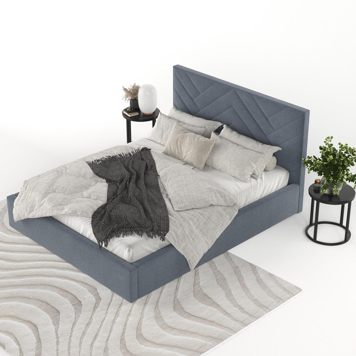 POLSTERBETT Arco 160/200 cm Blau im Asti Stoff - Blau/Schwarz, Holz/Holzwerkstoff (160/200cm) - AltaBeds