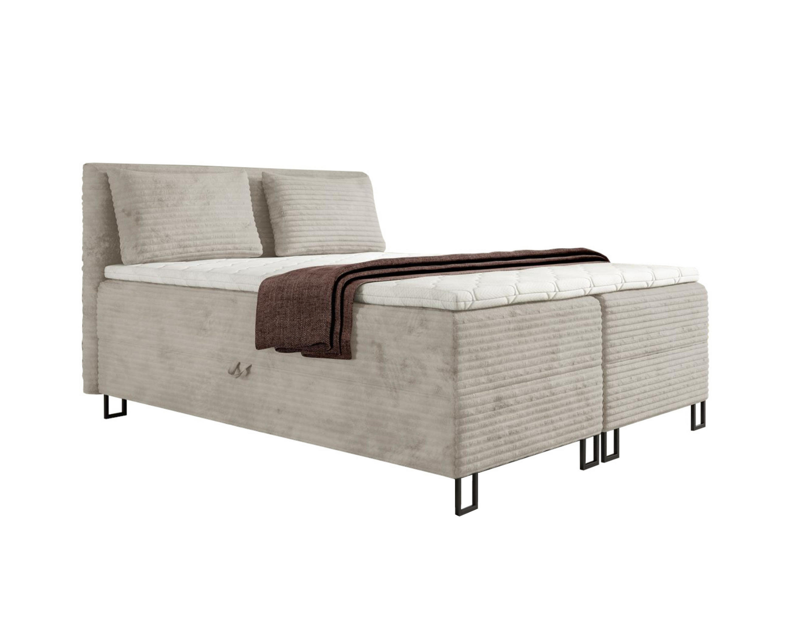 BOXBETT TEXAS 160/200 in Cord Beige mit Taschen-Federkernmatratzen 7 Zonen H4 - Beige, Holz/Holzwerkstoff (160/200cm) - Deine Möbel 24