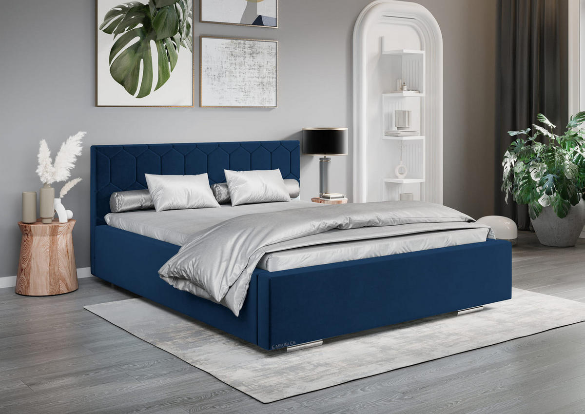 POLSTERBETT Bett 02 - 160x200 - Marine - Dunkelblau, Holz/Textil (160/200cm) - Möblo