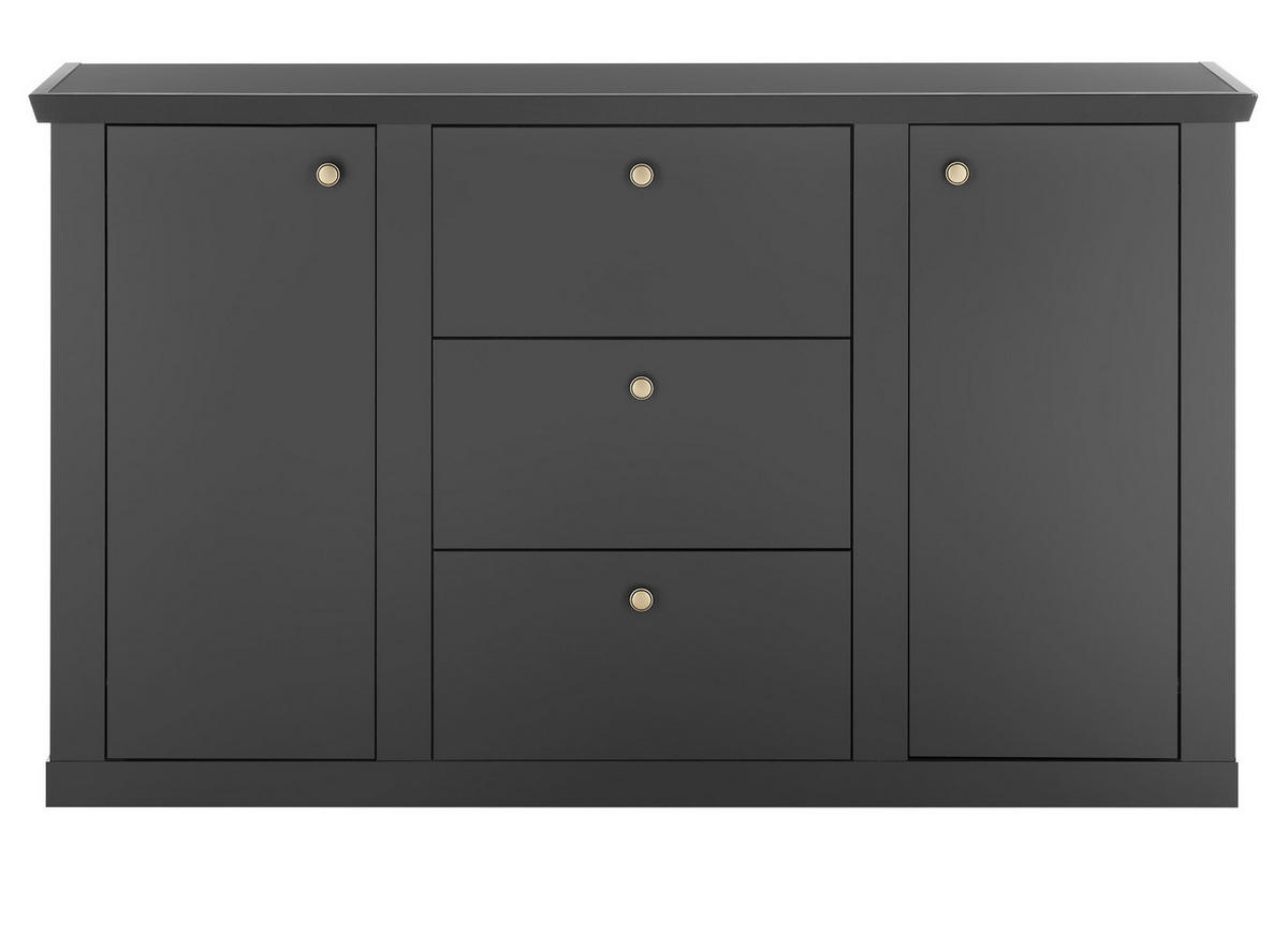 SIDEBOARD schwarz matt, Eiche Landhaus 158 cm, Kommode mit Soft-Close - Eichefarben/Messingfarben, Holzwerkstoff/Metall (158/92/42cm) - Furn.Design