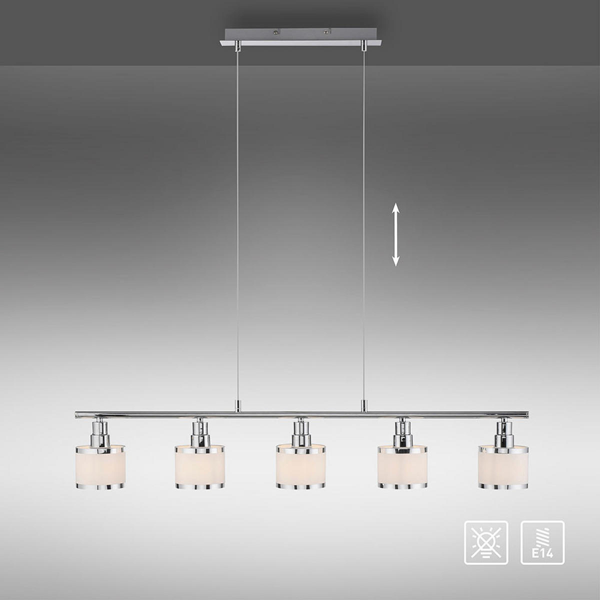 PENDELLEUCHTE Eisen Chrom, höhenverstellbar, 90 cm - Silberfarben, Metall (90/10/120cm)