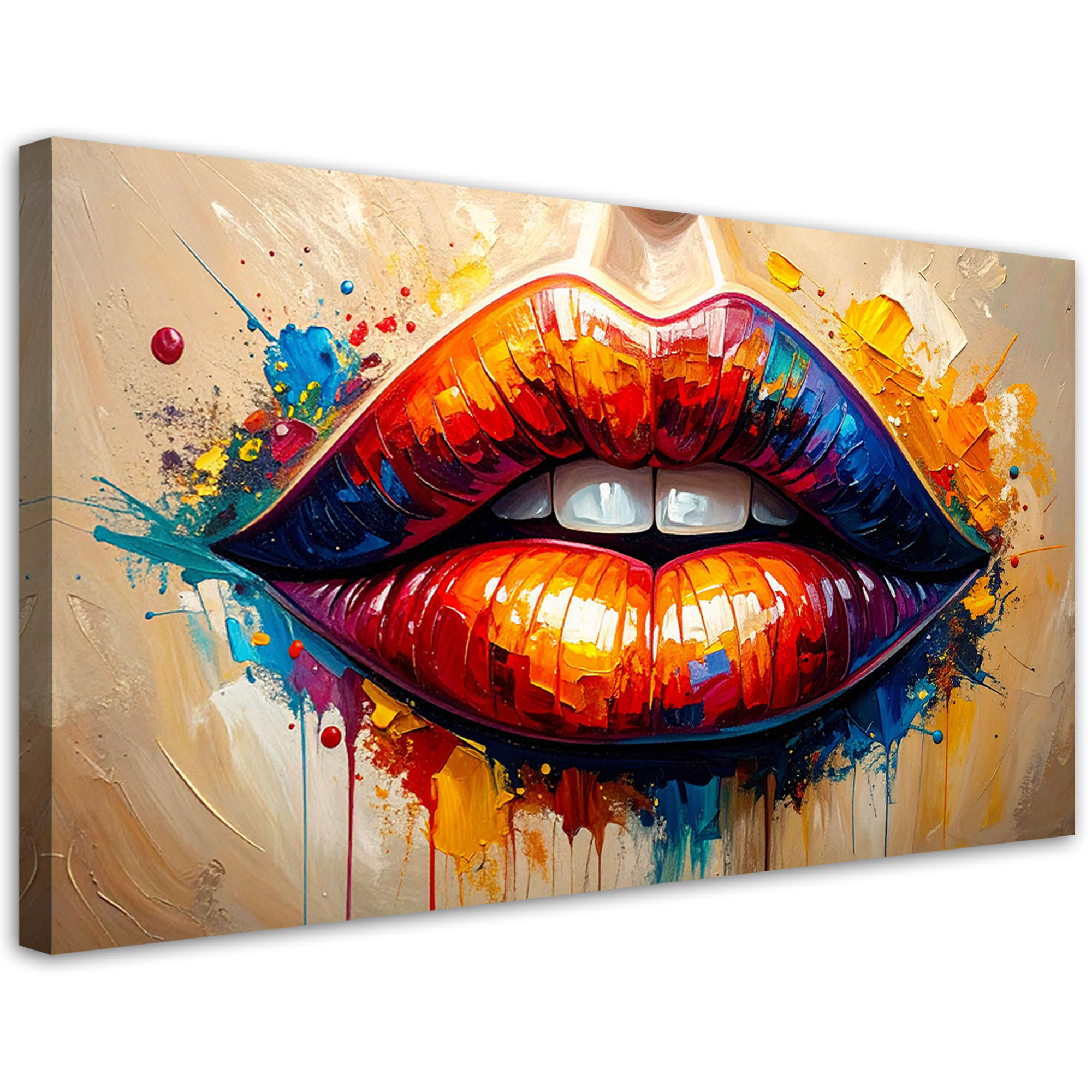 LEINWANDBILD Rote Lippen Frauen 120x60cm - Beige, Textil (120/60cm) - Feeby