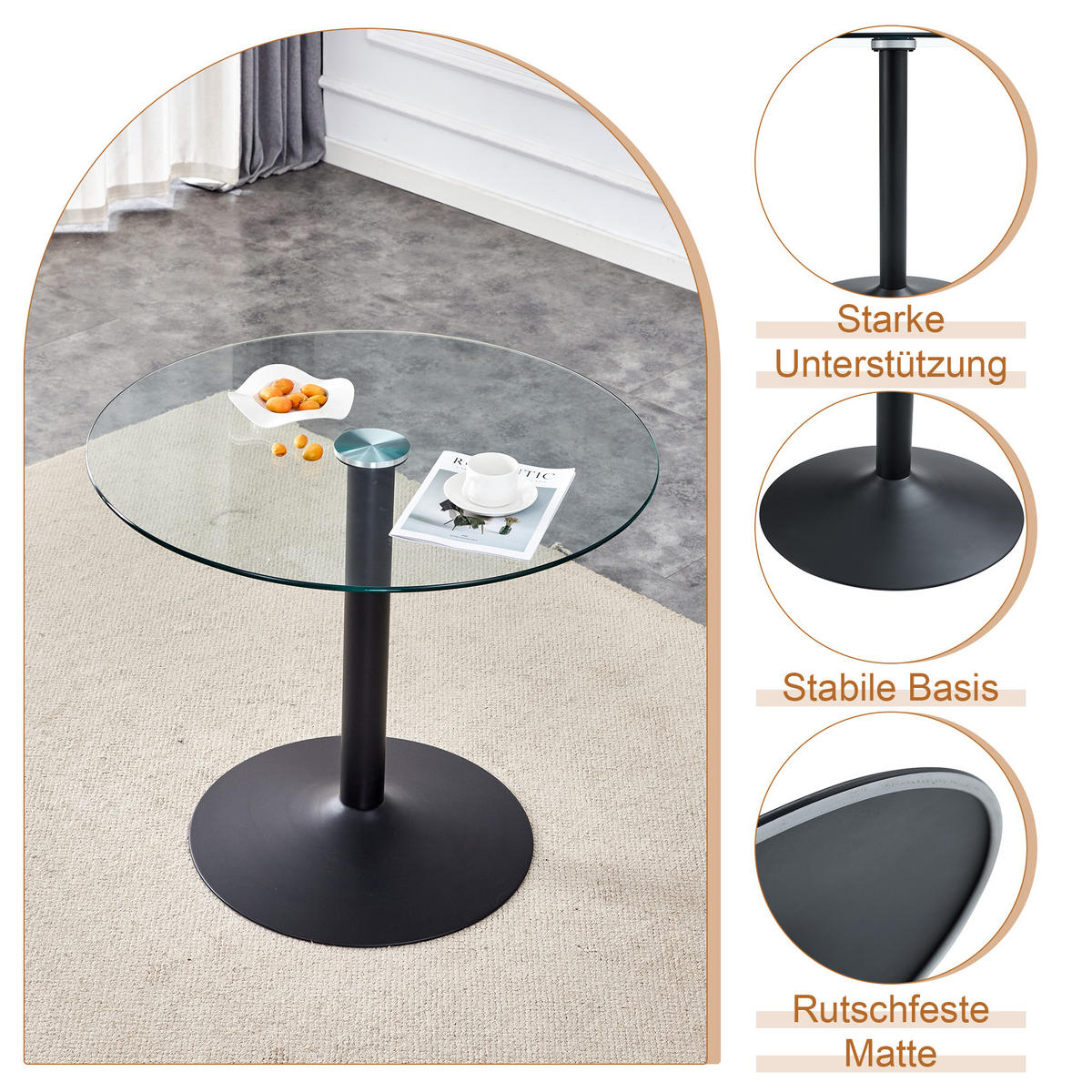 ESSGRUPPE DE-39482 5-teilig, Glastisch und 4 Stühlen mit Rautensteppung Braun - Braun, Metall (85/75/85cm) - ComfortXL