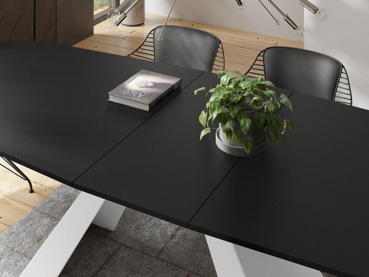 ESSTISCH Monte Weiß rechteckig ausziehbar, Schwarz 160-200/80/76 cm - Schwarz/Weiß, Holzwerkstoff/Metall (160/80/76cm) - WFL GROUP