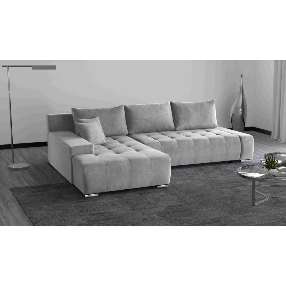 ECKSCHLAFSOFA Draco L Hellgrau - Silberfarben/Hellgrau, Textil/Metall (267/186cm) - Beautysofa