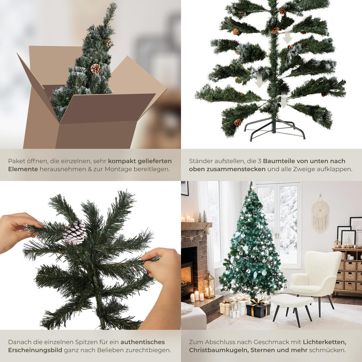 WEIHNACHTSBAUM ,inklusive Metallständer mit Kunststoffkappen,grün - Grün, Kunststoff (180cm) - tectake