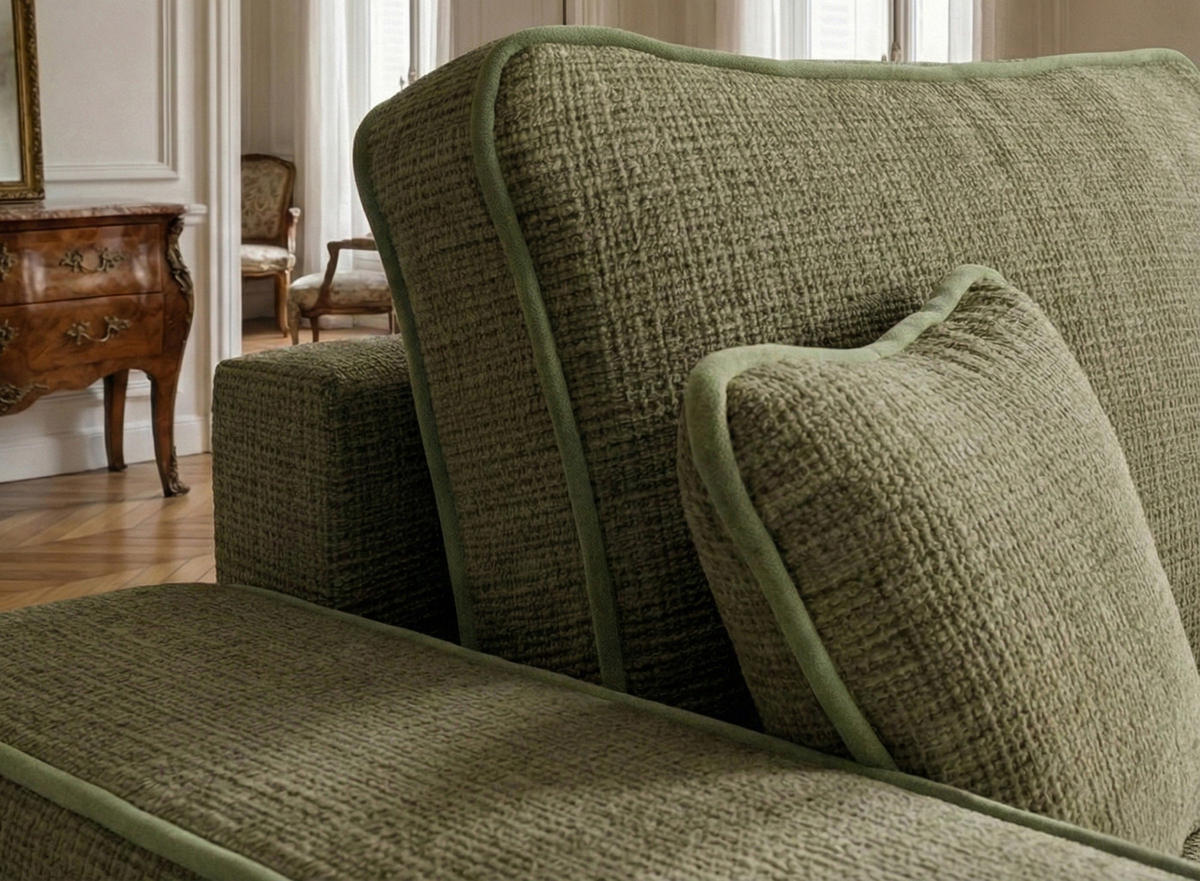 ECKSOFA MIT SCHLAFFUNKTION Modo Hellblau Chenille-Stoff - Rechts Seite - Schwarz/Olivgrün, Holz/Holzwerkstoff (294/185cm) - Maison de Reve