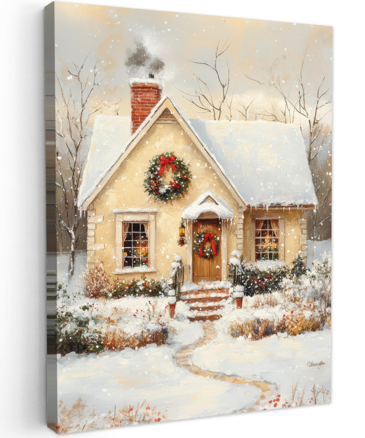 LEINWANDBILD Weihnachten - Zuhause - Winter - Schnee 30x40 cm - Creme, Textil (30/40cm) - MuchoWow