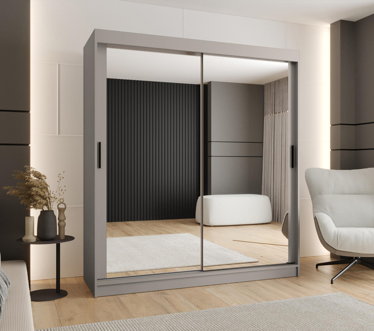 ŠATNÍ skříň s posuvnými dveřmi 200/180/62 2dveřová - černá/kašmírová, dřevo/plast (180/200/62cm)