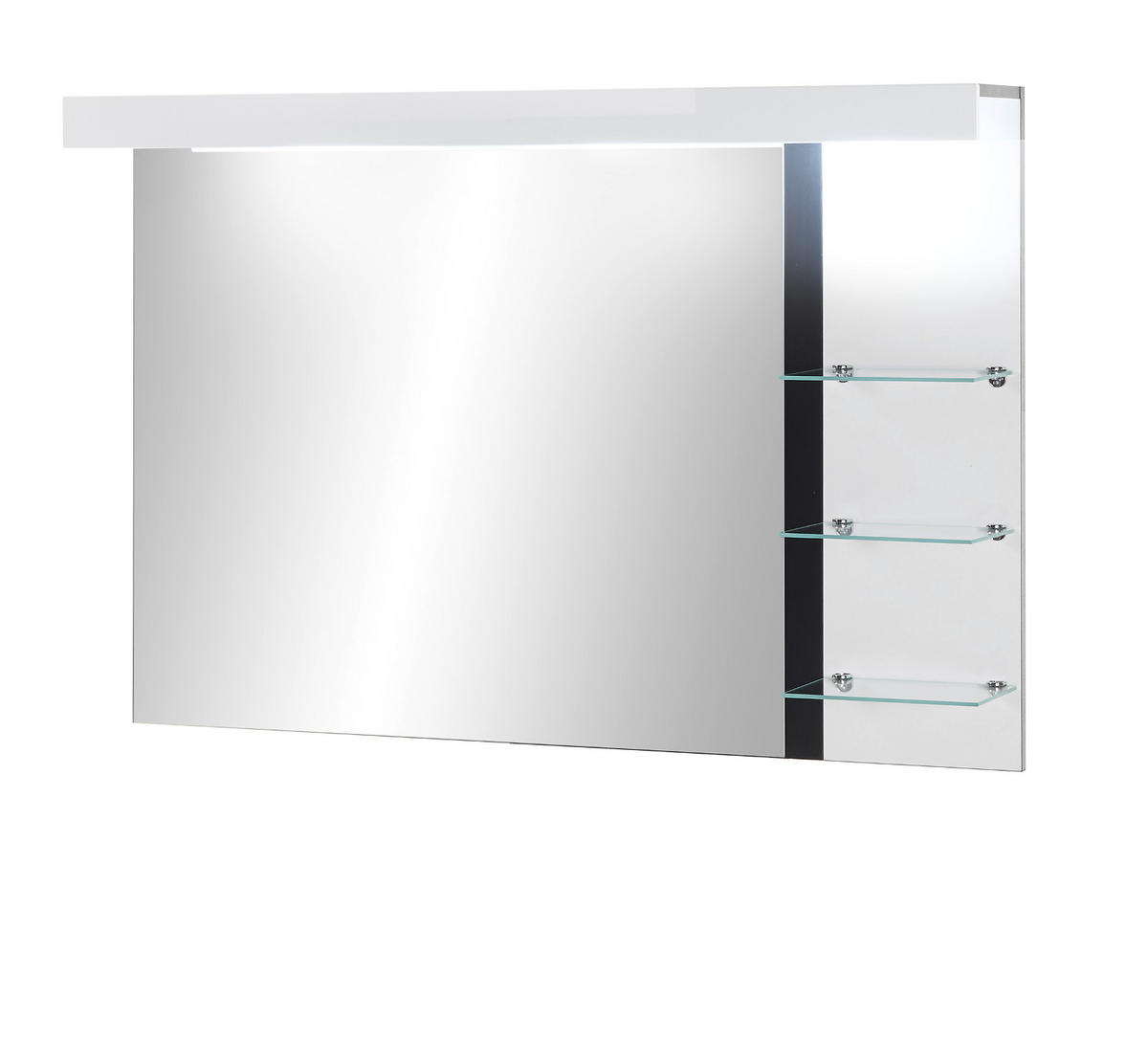 BADSPIEGEL weiß Hochglanz schwarz, Badspiegel mit Ablage LED Beleuchtung, 120 x 85 cm, Design-D - Weiß Hochglanz, Holzwerkstoff (120/85/20cm) - Furn.Design