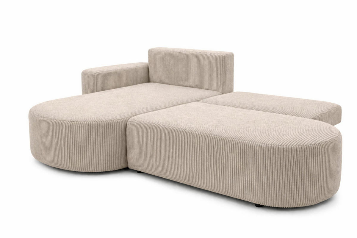 ECKSOFA Mit Schlaffunktion Und Bettkasten, Cordstoff Poso, Dunkelbeige, Links, ROUND ONE OPEN XL - Beige, Holz (262/175cm) - Kaiser Möbel