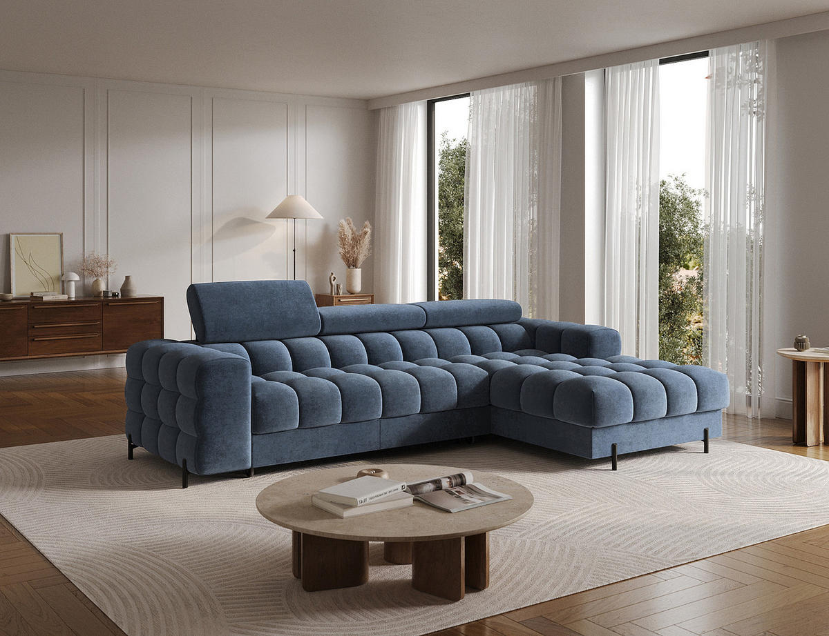 ECKSOFA Neviro R - Anthracite (Aura 40) - Blaugrau, Holzwerkstoff (285/181cm) - Möblo