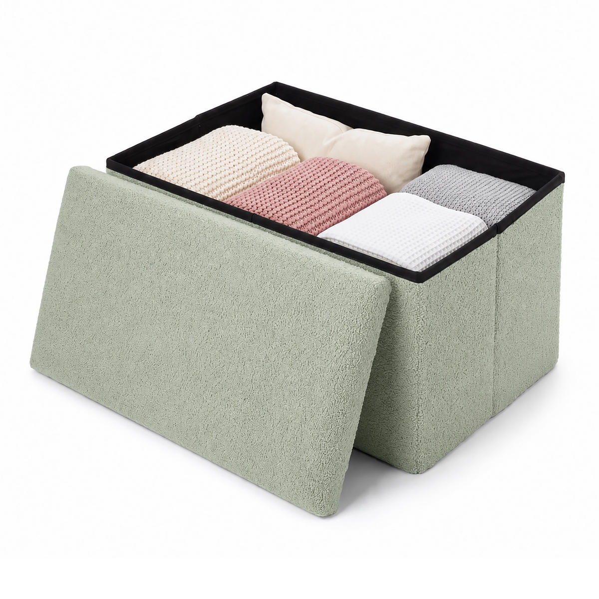 BÄNK Salviagrön teddytyg förvaring 38x76x38 cm - Grön, Träbaserade material/Textil (76/38/38cm) - Relaxdays
