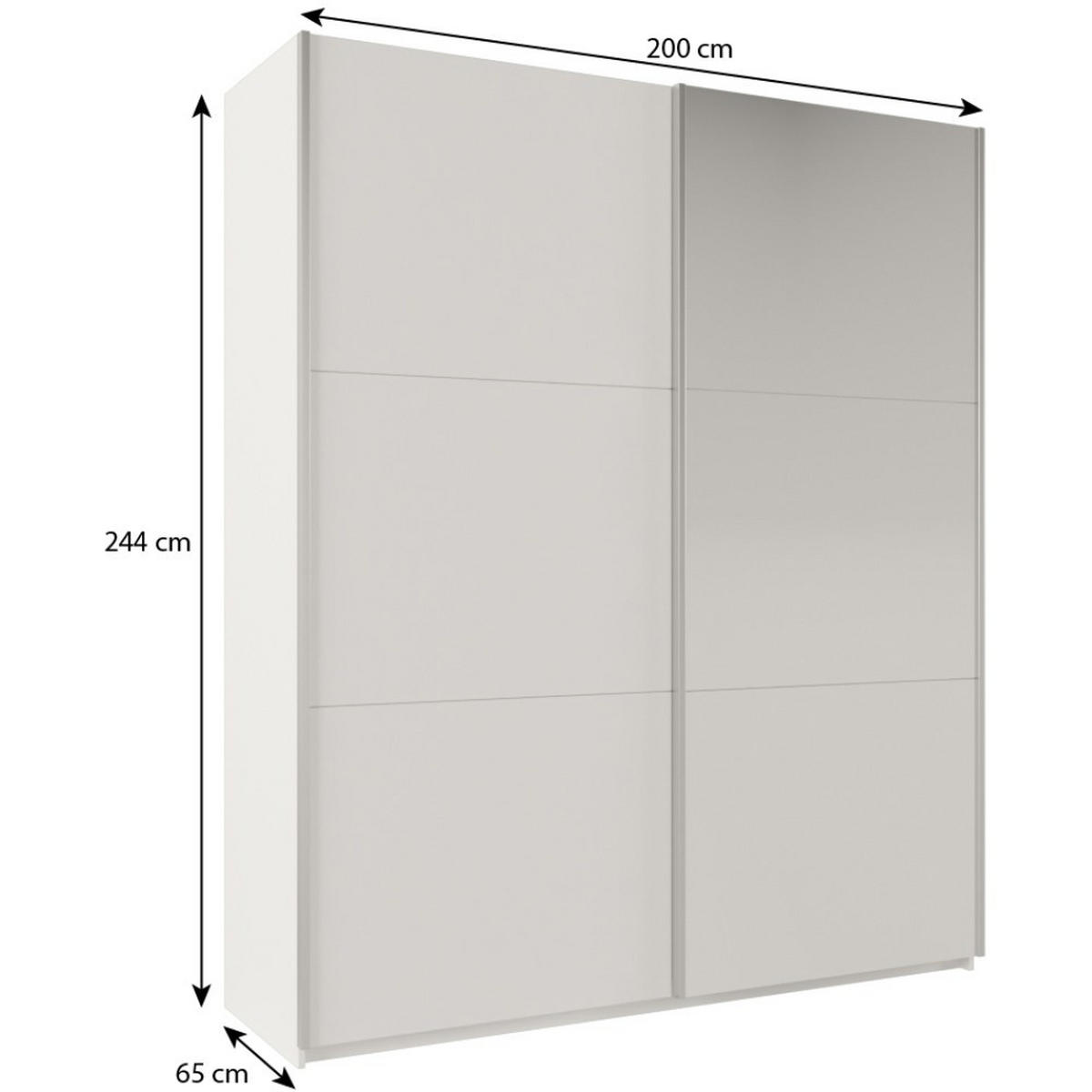 SCHWEBETÜRENSCHRANK Rossa mit 2 Türen und Spiegel, 200 cm, Weiß - Weiß, Holzwerkstoff (200/244/65cm) - Beautysofa