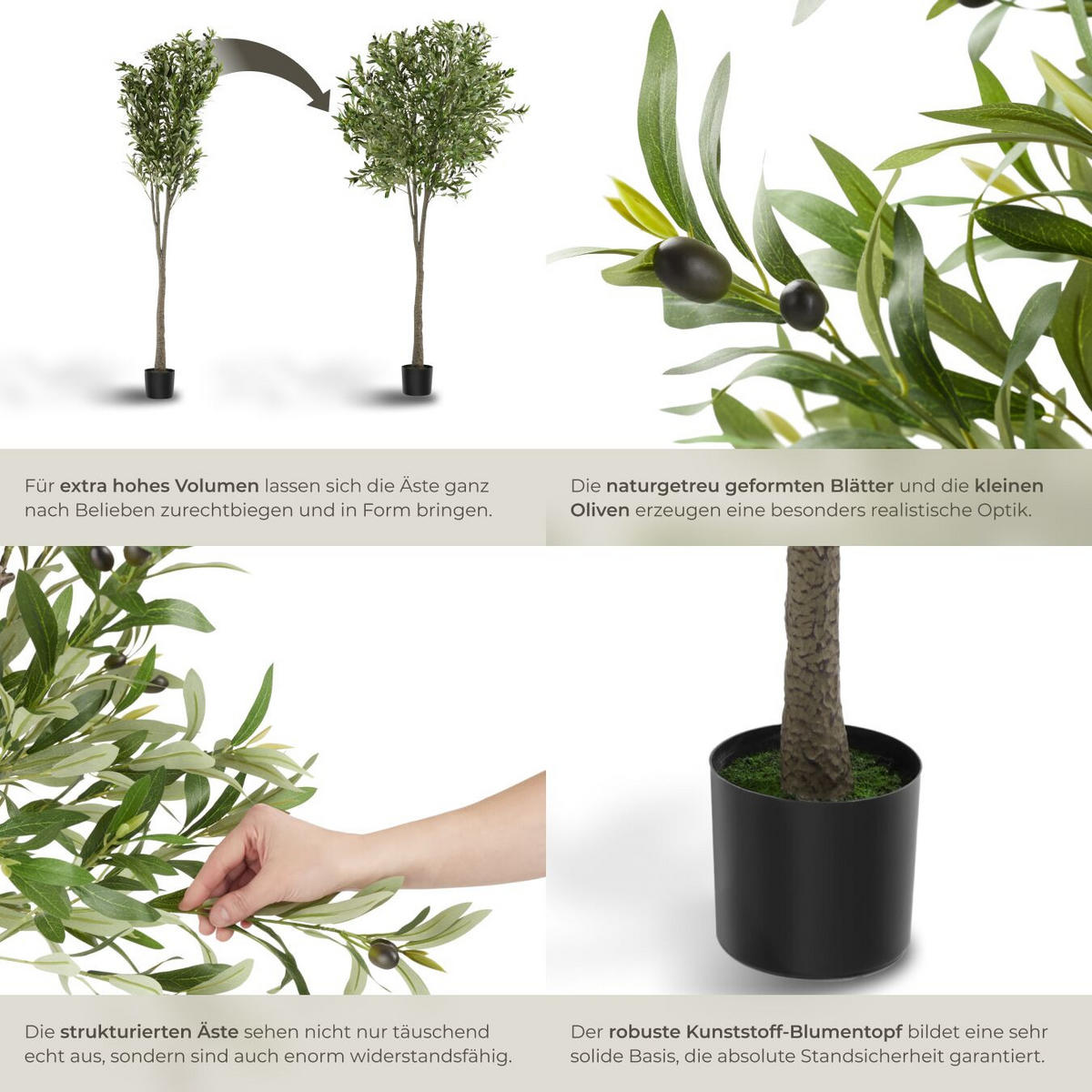 KÜNSTLICHER OLIVENBAUM Oleand, stabiler Kunststoff Blumentopf, grün - Grün, Kunststoff (210cm) - tectake