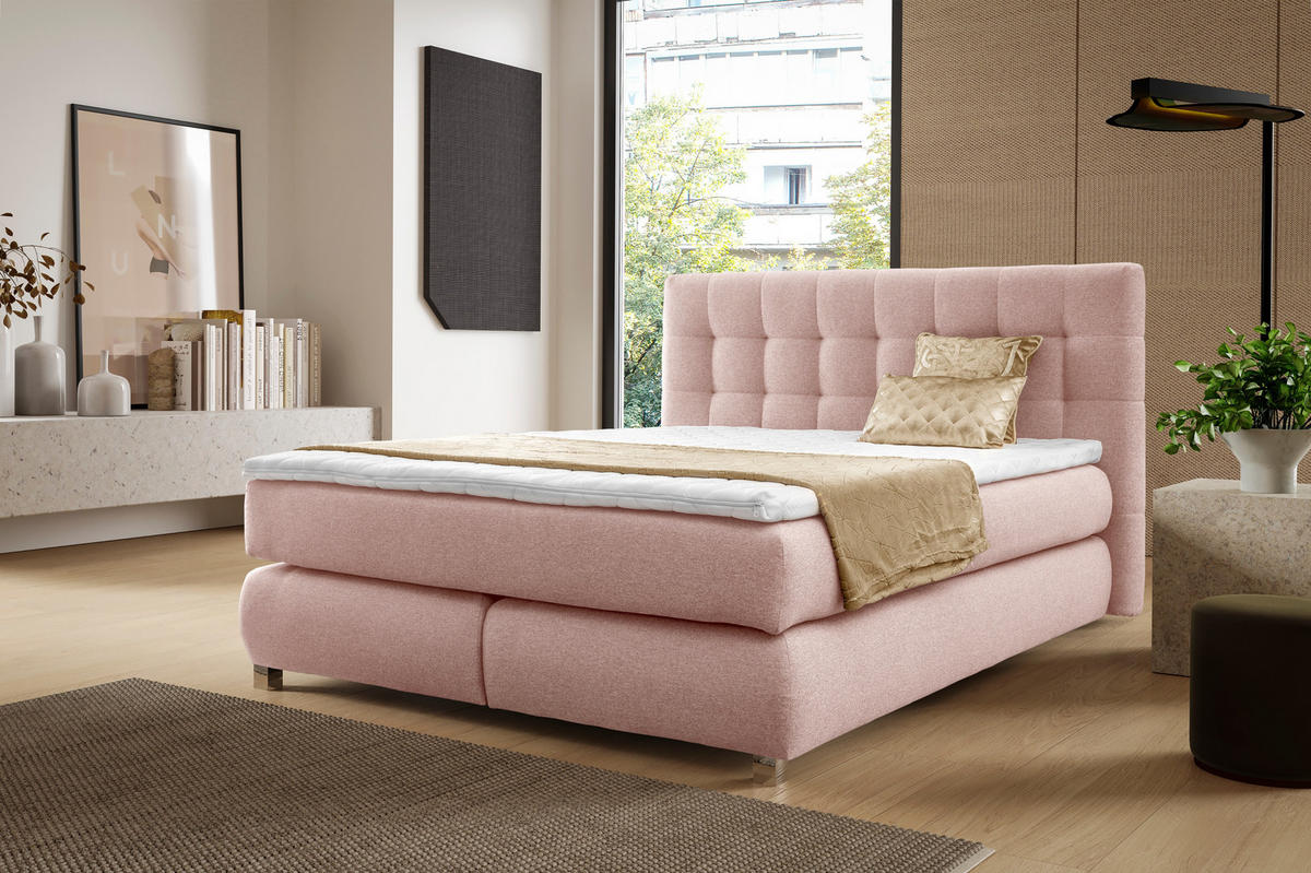 BOXSPRINGBETT Ben mit Pocketmatratze und Bonellmatratze inkl. Topper - Rosa, Textil (180/200cm) - AN-Moebel 4u