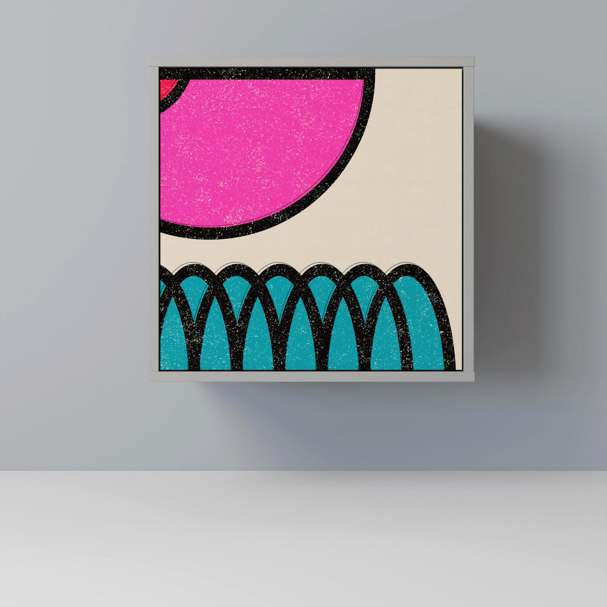 SIDEBOARD GEOMETRIC RHAPSODY, Grau, 57,5x42x77,5 cm, Schräge Buchenholzfüße - Buchefarben/Multicolor, Holzwerkstoff/Buchenholz (57.5/77.5/42cm) - SpaceRebels