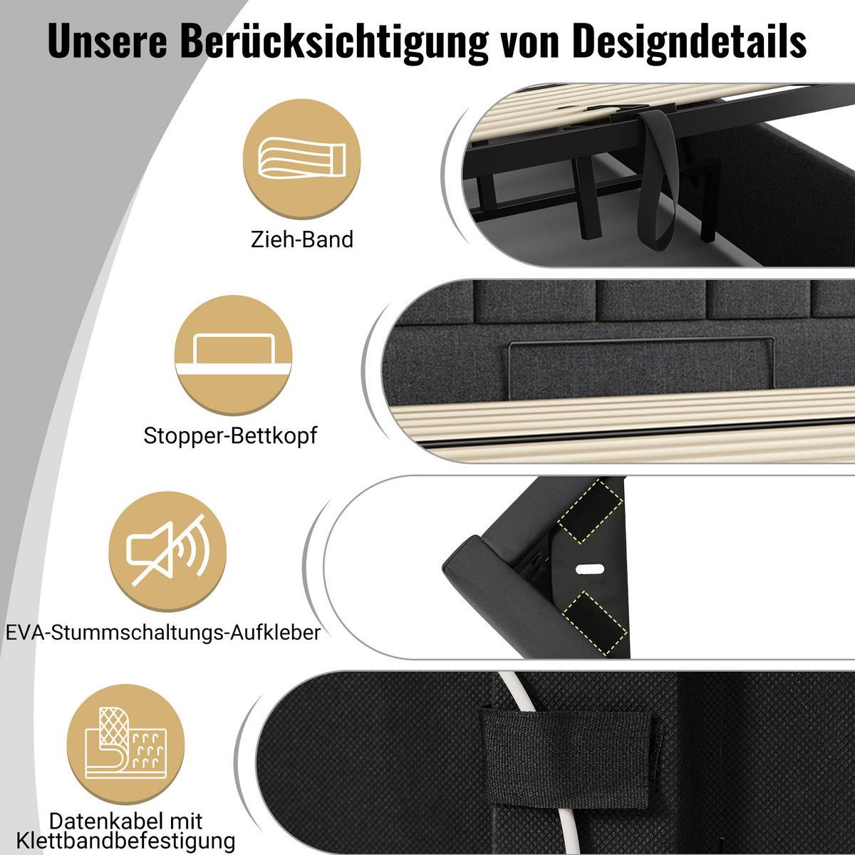 POLSTERBETT aus Leinen 160x200 cm in Grau mit LED & USB-C-Ladefunktion - Grau, Textil (160/200cm) - Modfu