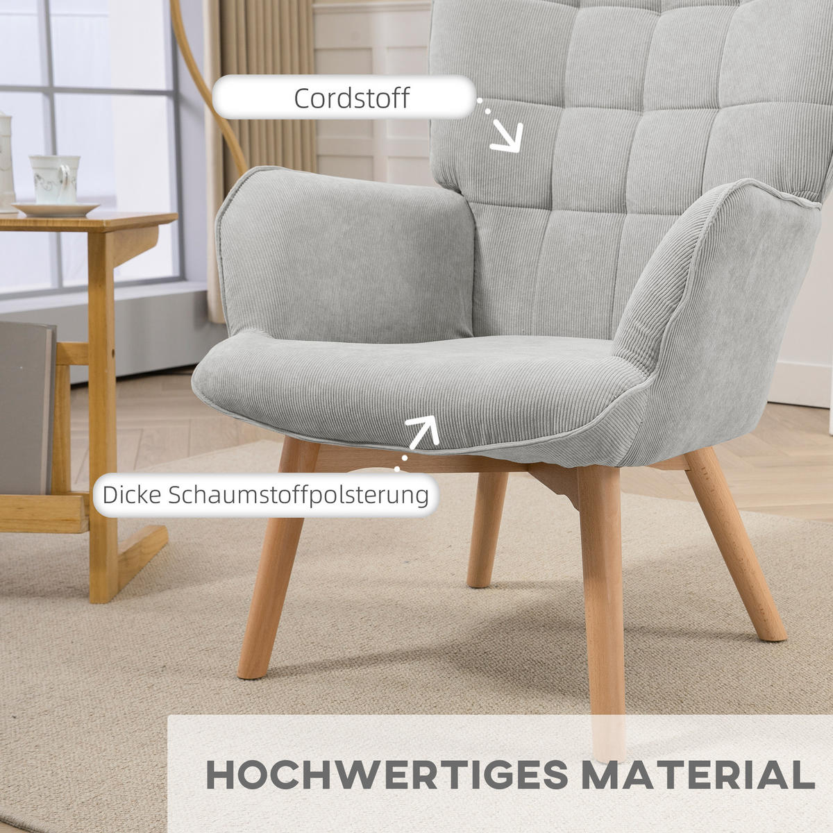 OHRENSESSEL, Relaxsessel, Grau - Grau, Holz (72/101/80cm) - HOMCOM