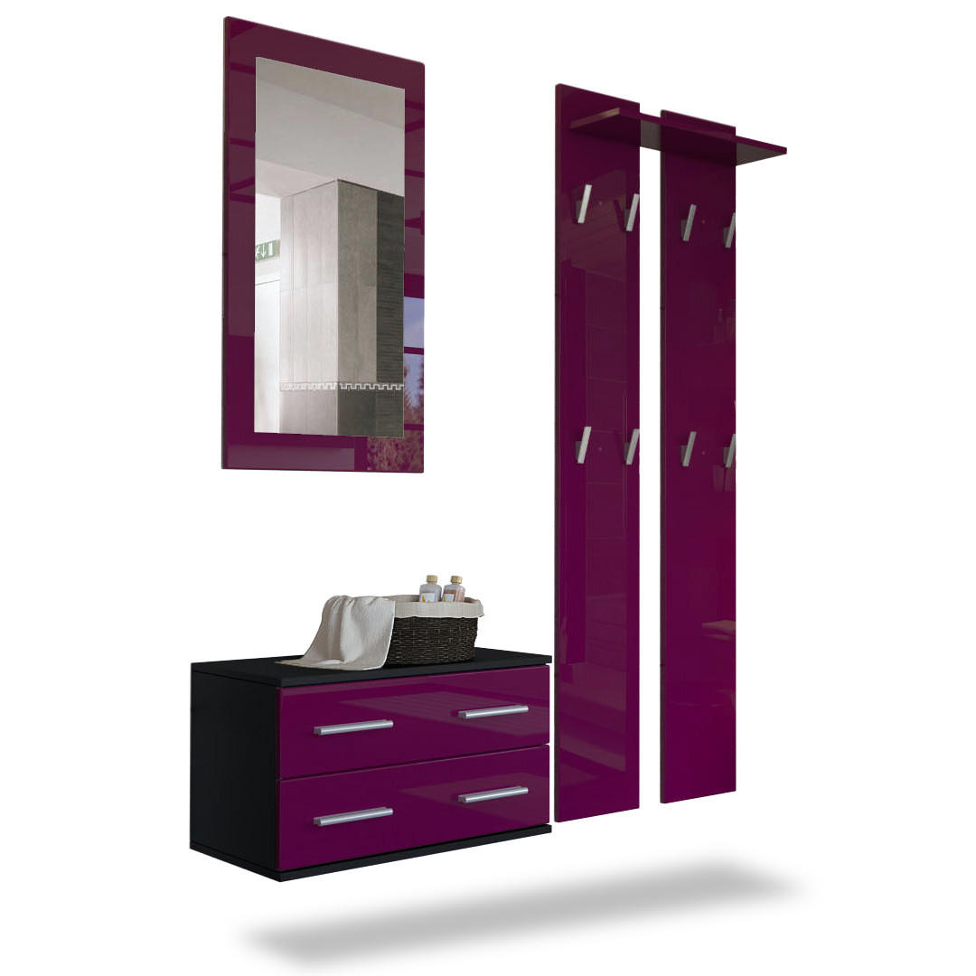 GARDEROBE Kioto Front in Brombeer Hochglanz - Brombeere, Holzwerkstoff (170/200/35cm) - Vladon