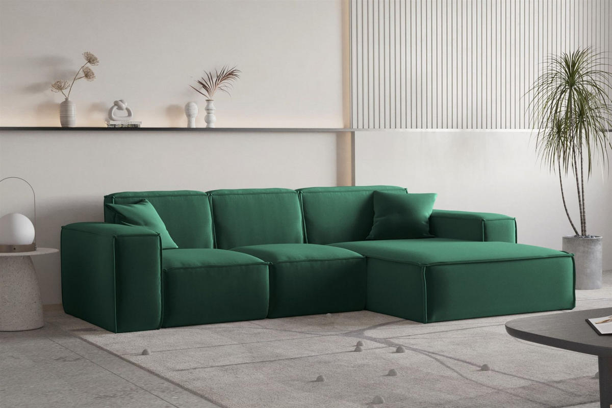 ECKSOFA Ottom Celes Premium Opera Velvet - Grün, Holzwerkstoff/Textil (266/165cm) - Fun Möbel