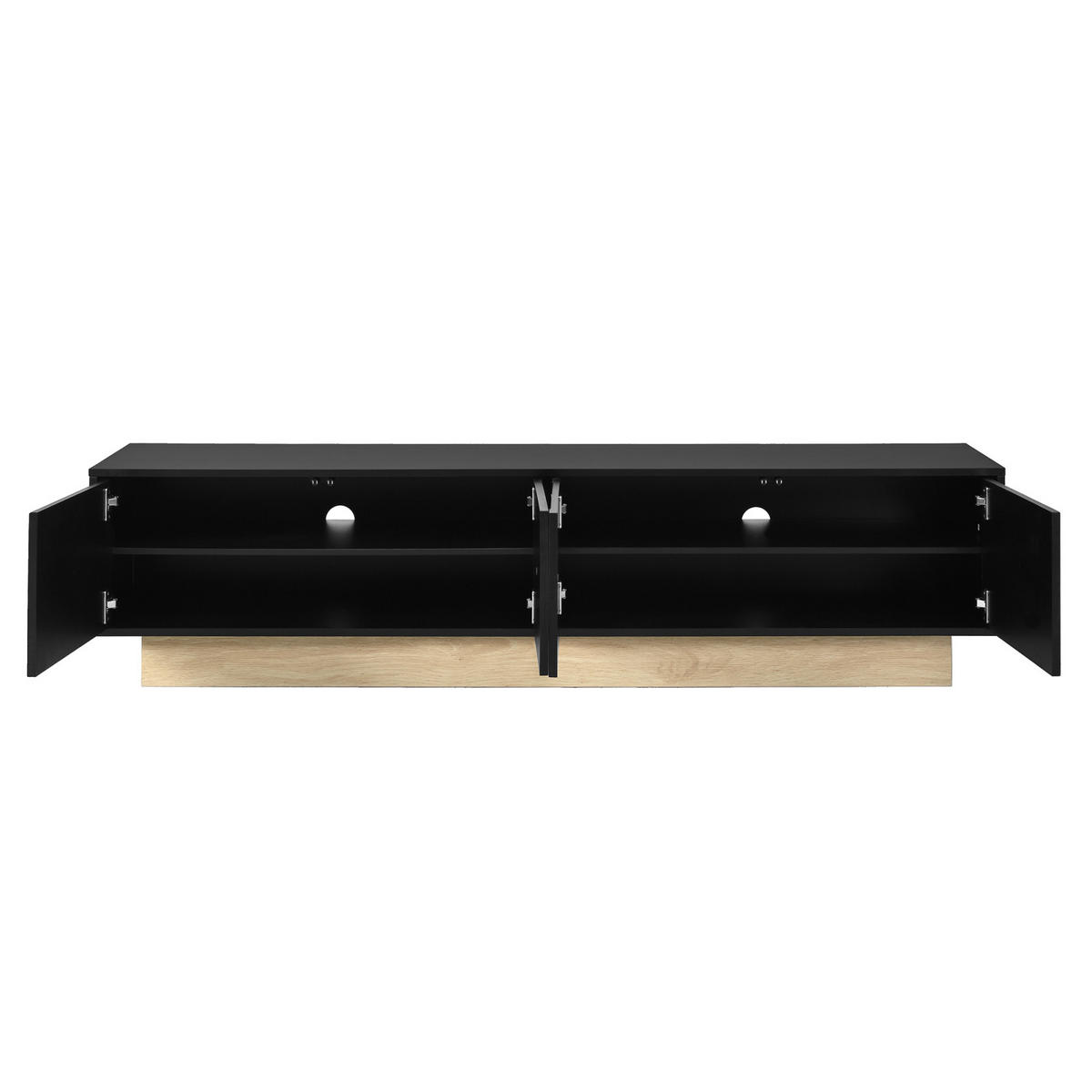 TV-LOWBOARD 175 x 40 x 41,5 cm aus MDF, Holzoptik, 4 Türen, Kabelmanagement, gebogen, Schwarz - Schwarz, Holzwerkstoff (175/41/40cm)