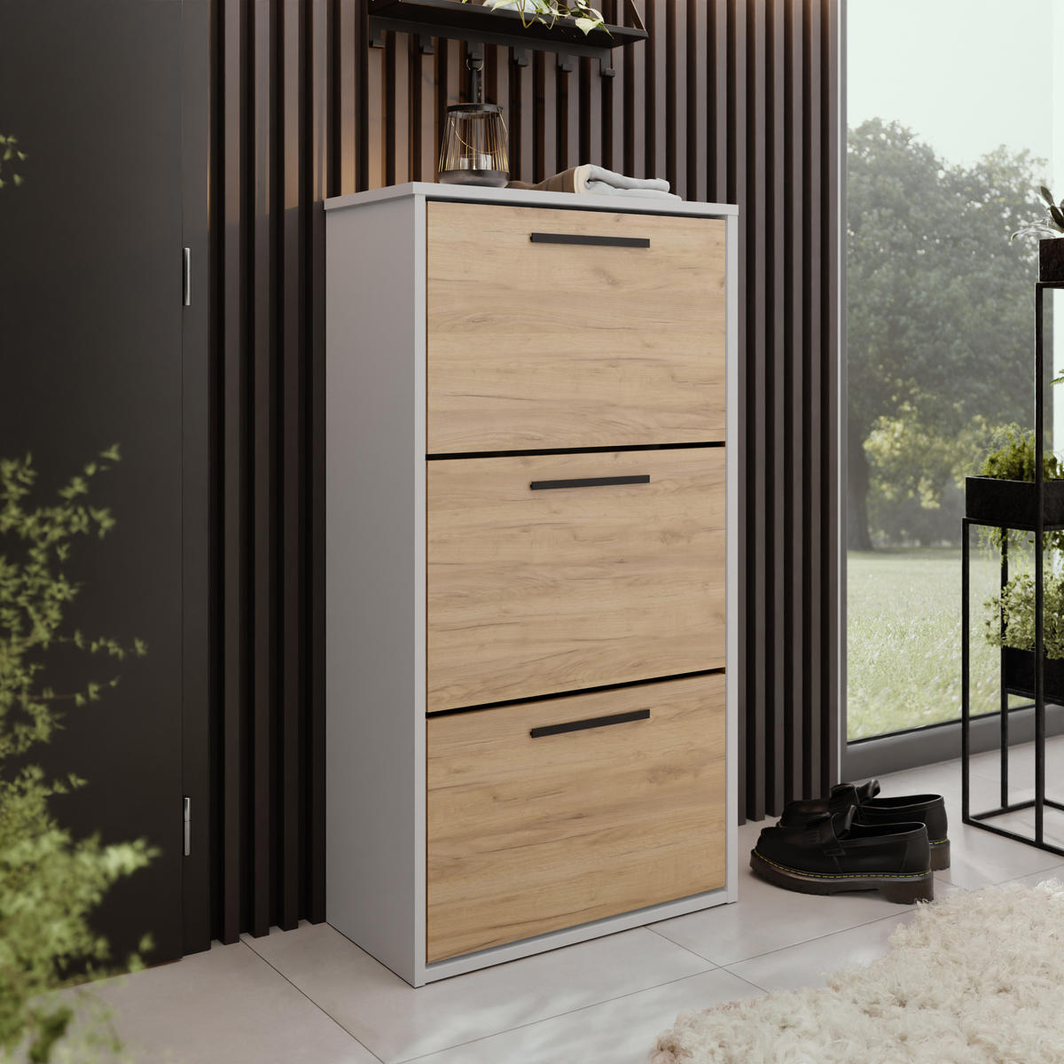 SCHUHSCHRANK Asper Weiß & Craft Eiche Gold - Honigeiche/Weiß, Holzwerkstoff (59/114.6/24cm) - Kier Furniture