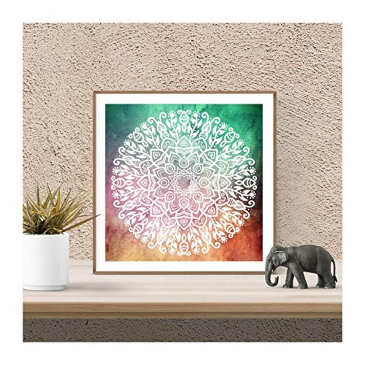 POSTER Set mit 4 Mandalas Freiheit 20x20cm Schwarzer Rahmen - Schwarz, Papier (20/3cm) - Nacnic