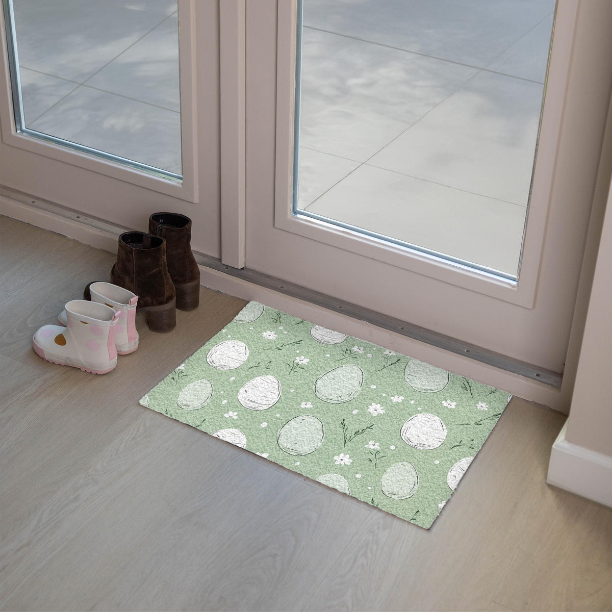 FUSSMATTE Grün - Eier - Muster 60x40 cm - Waldgrün, Kunststoff (40/60cm) - MuchoWow