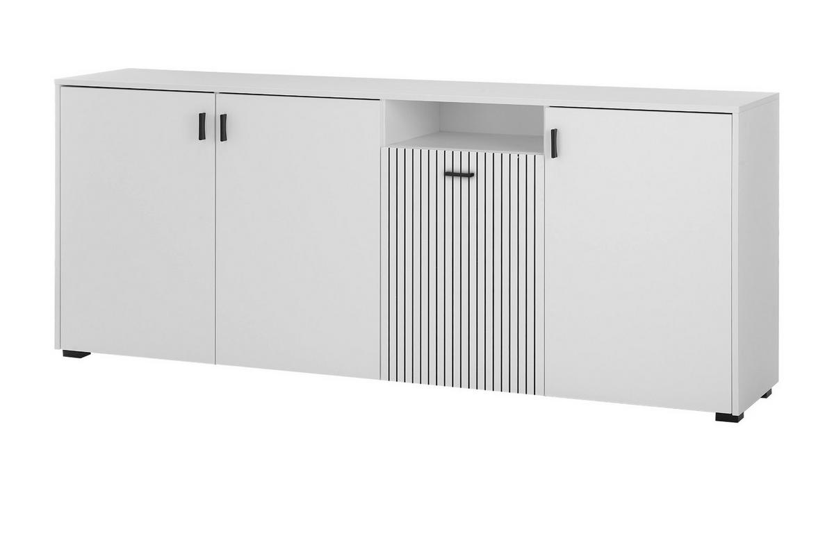 SIDEBOARD weiß matt, Kommode 200 cm mit 12 Fächern und Soft-Close - Schwarz/Weiß, Holzwerkstoff/Kunststoff (200/80/42cm) - Furn.Design