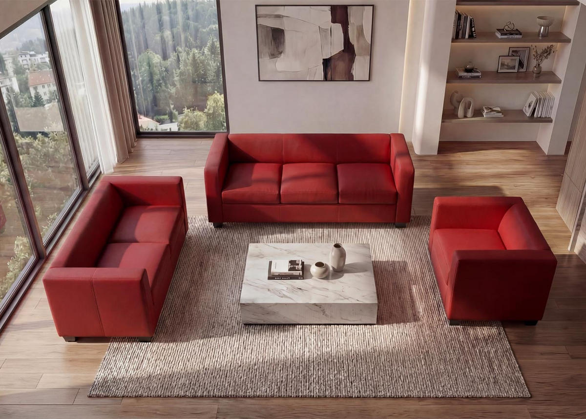 3-2-1 SOFAGARNITUR Rot - Rot, Leder (400/70/300cm) - MCW