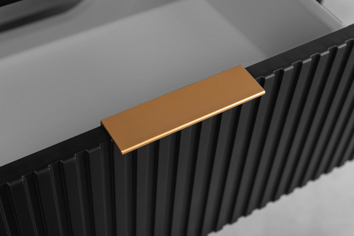 BADEZIMMERSCHRANK, Schwarz + Goldener Griff, 41,5 x 120 x 51,7 cm - Goldfarben/Schwarz, Holzwerkstoff/Kunststoff (120/51.7/41.5cm) - 3XE LIVING