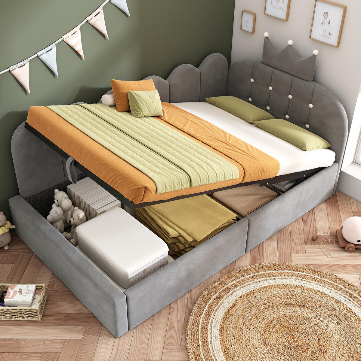POLSTERBETT 90/190 cm Grau aus Samt mit Stauraum - Grau, Textil (90/190cm) - OKMYHOME