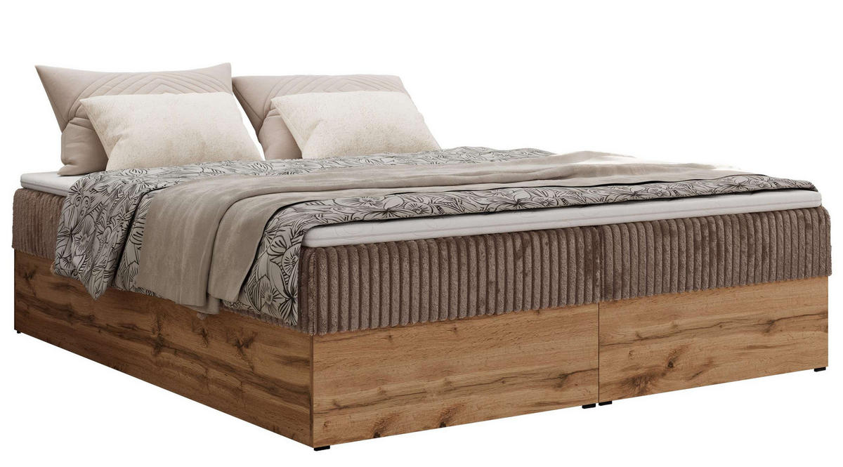 BOXBETT WOOD ZERO 140/200 - Braun Cord - H4 - Topper Visco - Braun, Textil (140/200cm) - MKS