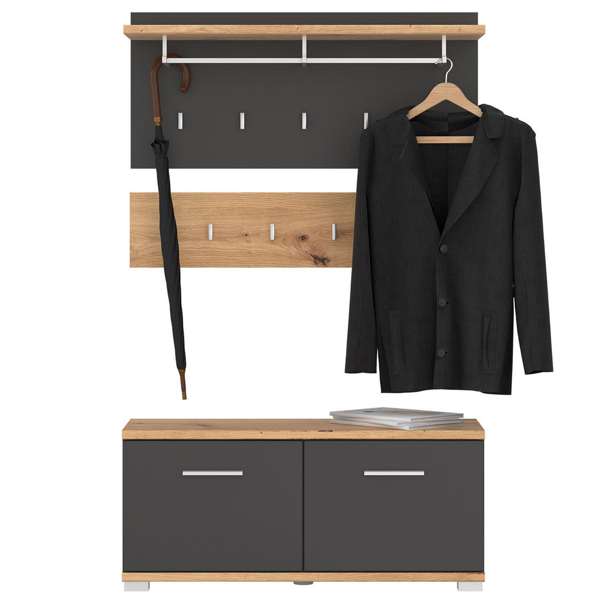 GARDEROBENSET BILBAO - Dunkelgrau, Holzwerkstoff (90/60/34cm) - IDIMEX