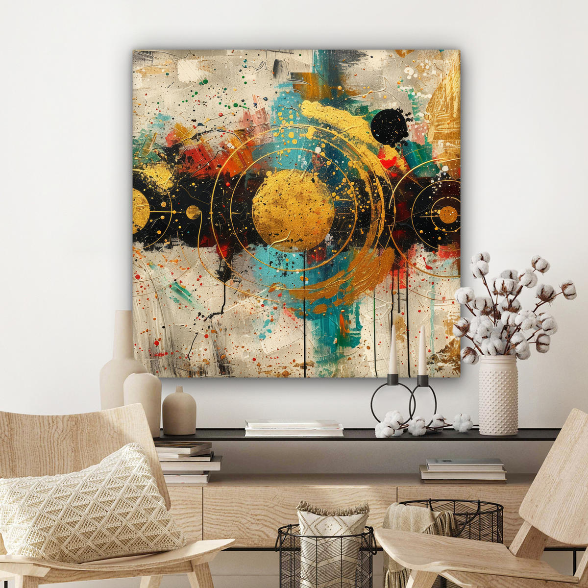 OBRAZ NA PLÁTNE Abstraktné - umenie - zlaté - moderné 90x90 cm - viacfarebná, textil (90/90cm) - MuchoWow