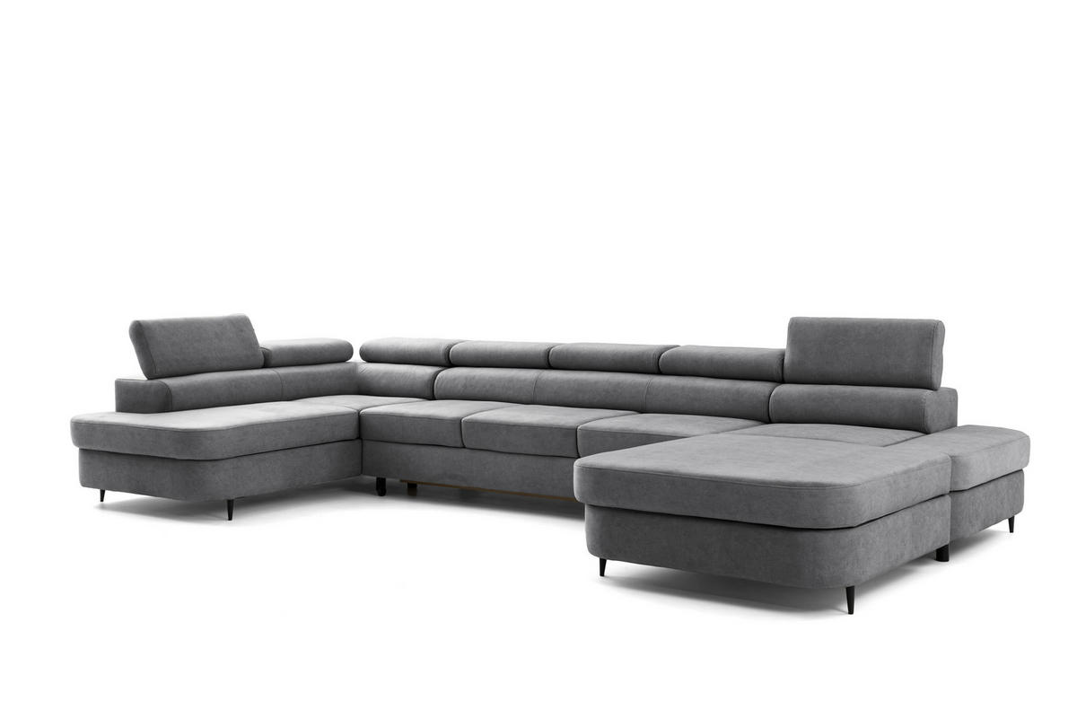 WOHNLANDSCHAFT PRIAM MAXI U – XXL Ecksofa U-form 400 cm inkl. Schlaffunktion, 2 Bettkästen & Kopfteilverstellung Grrau - Grau, Holz/Textil (400/91/203cm) - Muffo