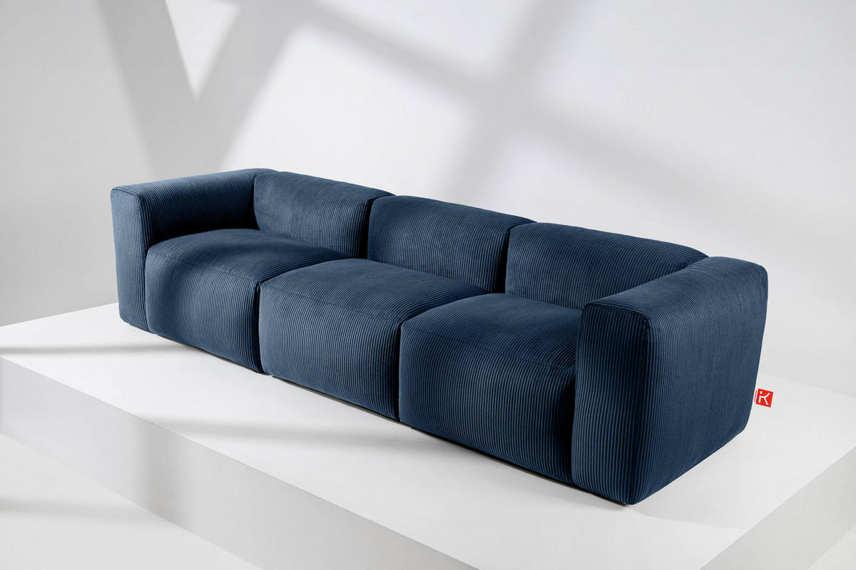 3-SITZER-MODULSOFA BUFFO mit extrem weicher und bequemer Sitzfläche, Kordstoff, marineblau - Blau/Grün, Textil (290/73/96cm) - KONSIMO®