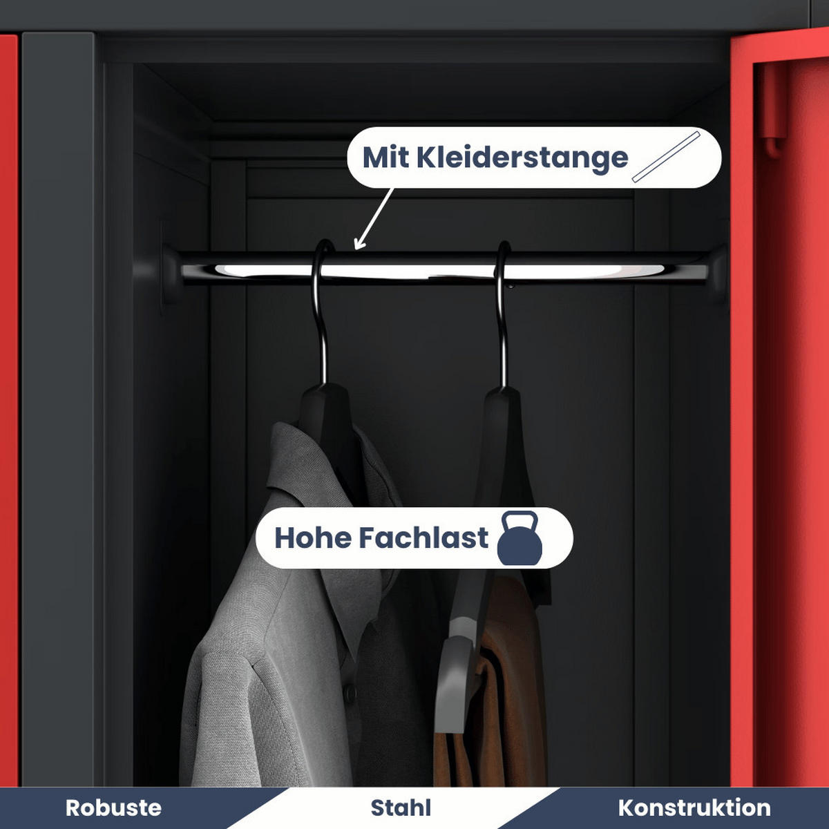 UMKLEIDESCHRANK Spind BERLIN 10 Abteile 172x136x45cm Anthrazit-Rot - Anthrazit, Metall (136/172/45cm) - DELUKE