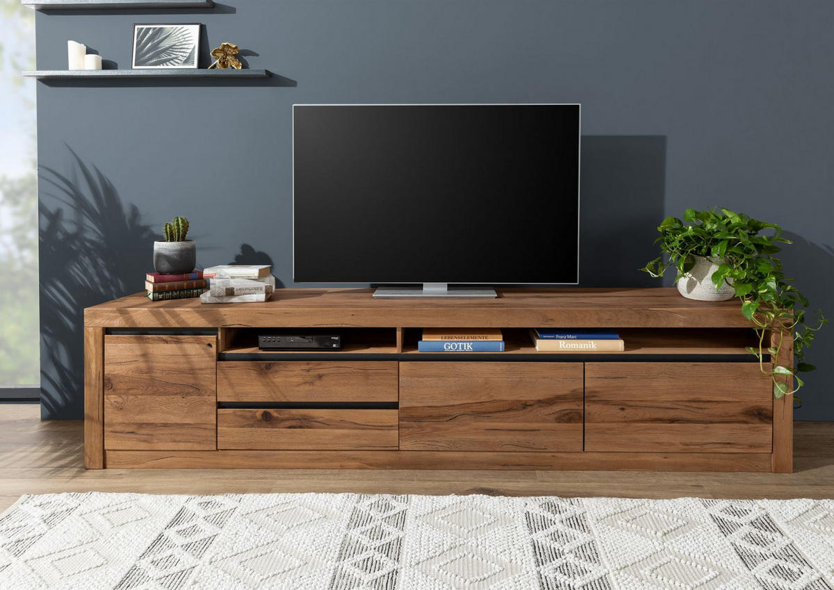 TV-BOARD Wild-/Zerreiche 260x50x60 tabacco brown geölt MONTREUX #241 - Braun, Holz (50/60/260cm) - Massivmoebel24
