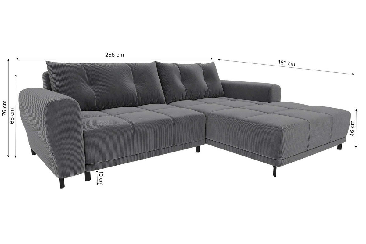 ECKSOFA Massimo Cordstoff Olivgrün inkl. Schlaffunktion Rechts - Schwarz/Olivgrün, Textil/Metall (246/177cm) - 99rooms
