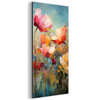 METALLBILD Blumen - Aquarell - Kunst - Botanisch - Natur 40x80 cm - Orange, Metall (40/80cm) - MuchoWow
