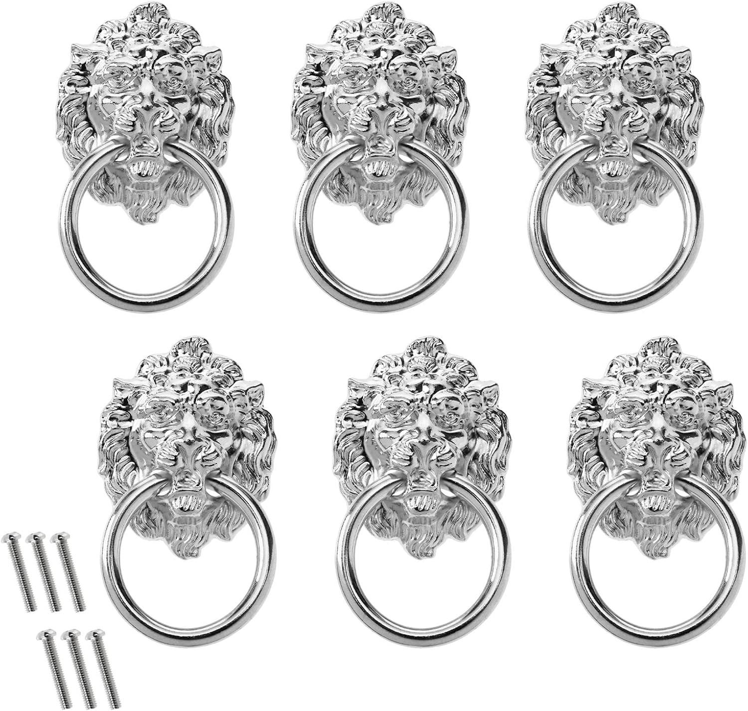 SCHRANKKNOPF Silber Löwenkopf 6er-Set Zinklegierung - Silberfarben, Metall (3.7/6.7/4cm)