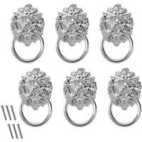 SCHRANKKNOPF Silber Löwenkopf 6er-Set Zinklegierung - Silberfarben, Metall (3.7/6.7/4cm)