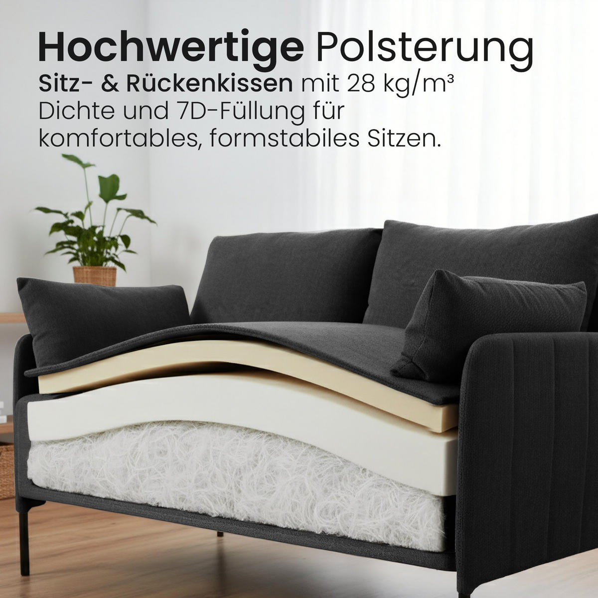 SOFA 131/79 cm Stoff Schwarz - Schwarz, Textil/Metall (131/79/79cm) - CLP