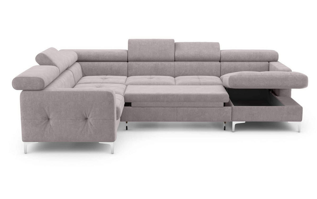 WOHNLANDSCHAFT mit Schlaffunktion und Bettkasten - Chromfarben/Silberfarben, Holz/Textil (304/74/240cm) - Cotta