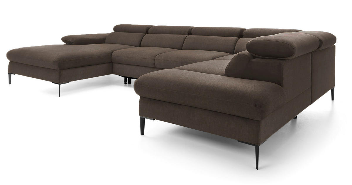 ECKSOFA U-Form 350 cm Amaro M mit Schlaffunktion, Links, Braun - Braun, Holz (214/353cm) - Emporius