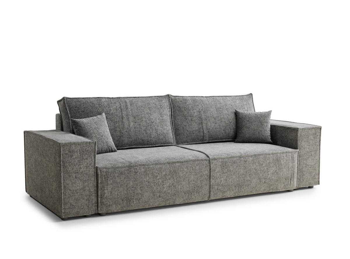 SOFA MIT SCHLAFFUNKTION Milos Grau Chenille-Stoff - Schwarz/Grau, Holz/Holzwerkstoff (255/70/105cm) - Maison de Reve
