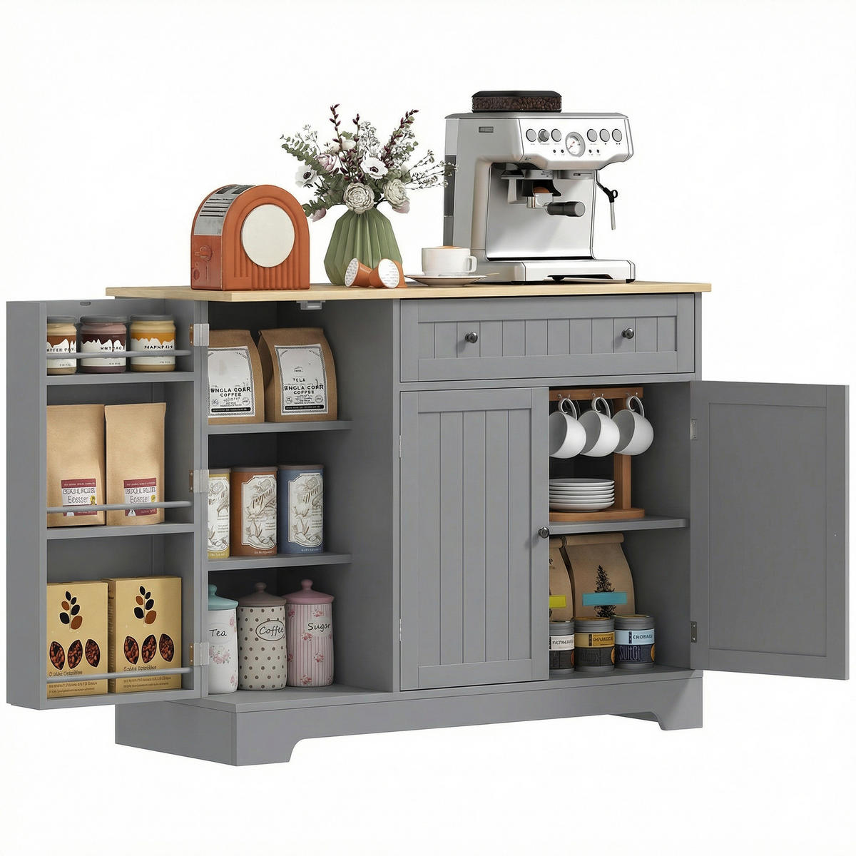 SIDEBOARD DE-11323 3 Türen & Schublade mit verstellbarem Boden Grau - Grau, Holzwerkstoff (105/83/40cm) - ComfortXL