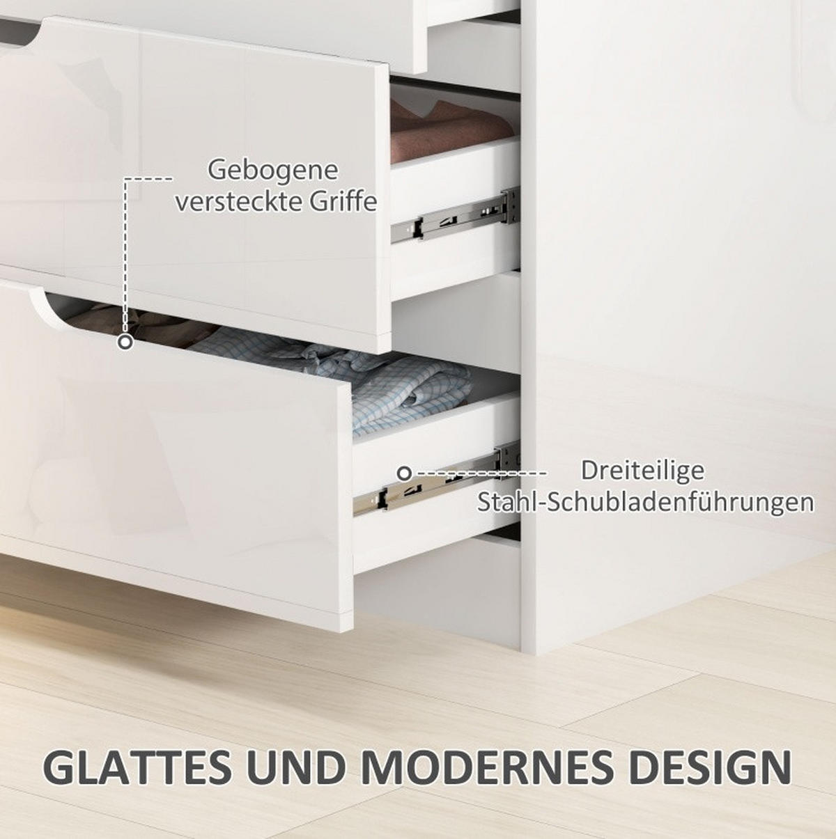 KOMMODE aus Holz 60x40x85 cm Weiß mit 4 Schubladen und Hochglanzoberfläche - Weiß, Holzwerkstoff (60/85/40cm) - IVMEU
